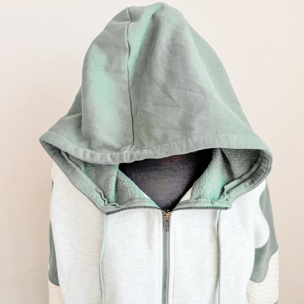 Hem & Thread | Quilted Sleeve Zip-up Hoodie in Sage - Picture 10 of 10